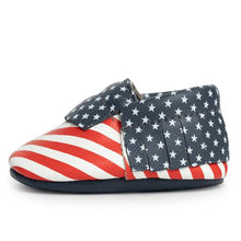 Load image into Gallery viewer, Stars &amp; Stripes Baby Moccasins